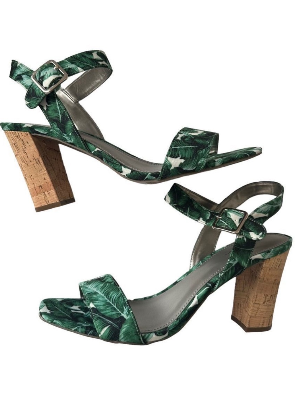 Worthington Tropical Block Heel Sandals Baldwin Green Leaf Womens 10 NEW
